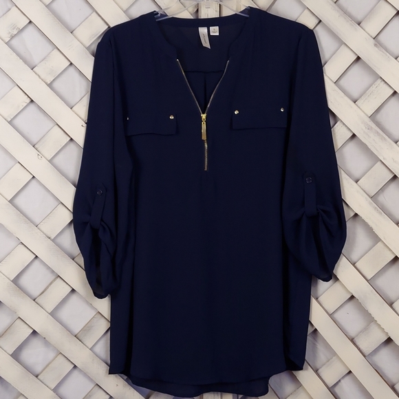 Tacera Tops - Tacera Blouse with Zipper and Front Pocket Detail